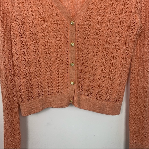 Mango Light Coral Knit Button-Front Women's Sweater Cardigan - Picture 3 of 8